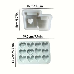 TEMU 레진 캐스팅 몰드 2개 꽃다발 바구니 및 12구 하트 세트 장식 보드 캐스팅 석고 몰드 가정용 데스크탑 장식 휴일 선물 레진 석고 공예 실리콘 몰드