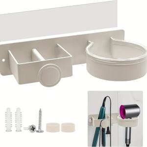 TEMU 1 ANLIN 무드릴 자가 접착식 헤어 드라이어 홀더 - 미끄럼 방지 케이블 & 패드 포함 - 욕실, 미용실, 스파용 헤비듀티 컬링 로드 보관대 - 헤어 드라이어 정리용