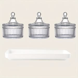 TEMU 뚜껑이 있는 유리 사탕병 4개, 14 Oz 데스크탑 사탕병 (뚜껑 포함), 책상용 뚜껑이 있는 사탕병, 장식용 귀여운 유리 병, 웨딩 파티 부페 장식 보석 상자, 크리스마스 선물