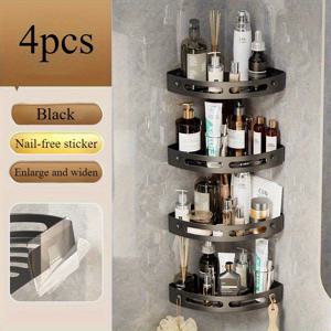 TEMU 벽에 드릴 없이 설치 가능한 경량 플라스틱 코너 선반 4개 세트 (욕실용). 샤워 용품, 샴푸, 샤워 젤, 화장품 등을 보관할 수 있는 다기능 랙으로 편리한 수납 솔루션을 제공합니다.