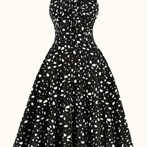TEMU 여성용 블랙과 화이트 폴카 도트 패턴이 있는 빈티지 오프숄더 A라인 드레스 - 봄/여름에 완벽한 스트랩리스 패션|팔 없는 드레스| konkav 허리, 귀여운 드레스