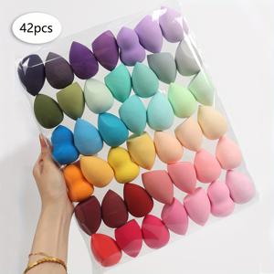 TEMU 42개 다양한 색상과 모양의 메이크업 스펀지, BB크림, 리퀴드 파운데이션, 루스 파우더 블렌딩에 적합. 컨실러, 블러셔, 아이섀도우에도 사용 가능. 라텍스 프리, 물에 젖어 부드러워지는 드라이 투 웻 스펀지, 모든 라이트 베이지 타입에 적합