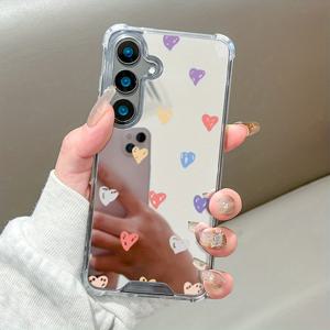 TEMU 폰 케이스: 2025 신형 럭셔리 크리에이티브 패션 네 모서리 충격 방지 보호 컬러풀 하트 패턴 미러 폰 케이스 25 S24 S23 S22 S21 Plus Ultra FE A55 A54 A53 A52 A52S A32 A23 A16 A15 A14 5G GU1 가족, 연인, 친구에게 선물하기 좋은 축제용 선물