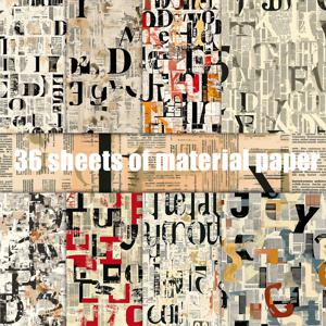 TEMU 36가지 중복되지 않는 레트로 폰트, 신문 스크랩북 용지, 장식용 종이, 잡다한 다이어리 인사말 카드 만들기 핸드메이드 배경 장식 배경 카드 매트 기념 앨범 선물 포장에 적합한 재료 종이 5.9 * 5.9인치