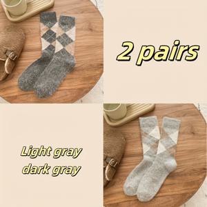 TEMU 겨울 남성용 고품질 앙고라 벨벳 두꺼운 따뜻한 부드러운 벨벳 중간 길이 양말 2켤레 - 추운 날씨에 완벽, 매우 두껍고 편안함