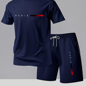 TEMU 남성용 비즈니스 캐주얼 티셔츠 & 반바지 세트 - 통기성 좋은 경량 여름 의상, 