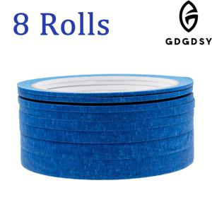 TEMU 블루 페인터 테이프 8개입 - 너비 2mm~10mm, 롤당 25m - 네일 아트, 공예, 스프레이 마스킹, 패션 디자인용 플라스틱, 목재, 유리, 금속 표면 다용도