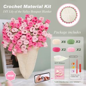 TEMU 초보자를 위한 DIY 크로셰 키트, 백합 뜨개질 세트, 뾰족한 장미 꽃다발 담요 키트, 비디오 튜토리얼 포함 | 생일, 결혼식 & 졸업 선물 | 홈 데코, 학교 준비용, 4계절 수제 담요 (완성품 아님)