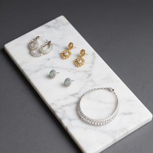 TEMU 싱글 엘레강트 화이트 마블 직사각형 트레이 - 화장품, 보석 및 꽃 장식에 완벽 | 화장대, 욕실 및 주방 장식에 적합 | 다기능 홈 액세서리, 욕실 트레이 | 장식 트레이 | 마블 엔드 (비접촉)