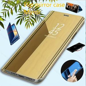 TEMU 휴대폰 케이스 - 2025년 패션 전기 도금 미러 클리어 폰 케이스 (S20 S21 S22 S23 S25 + ULTRA 플립 스탠드 보호 커버)