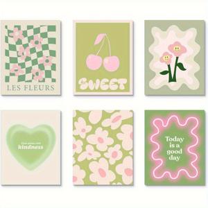 TEMU 6개 세트 파스텔 벽걸이 포스터 - 스타일 무테 프린트, 긍정적인 문구와 벚꽃 디자인, 소프트 에스테틱 틴룸 데코, 8x10인치 침대 옆 테이블 장식