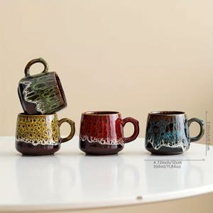 TEMU 2/4개 세트 핸들 포함 가마 변형 세라믹 머그컵, 350ml*4/*2, 홈 커피 컵 세트, 우유컵 물컵, 4가지 색상, 사무실 및 식사용, 새해/라마단/발렌타인데이/여성의 날/부활절/독립기념일 선물용
