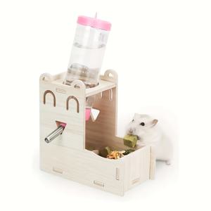 TEMU 중력식 햄스터 물병 시스템 - 125ml 병 & 접시 포함, 나무 베이스, 쉬운 청소 위생 디자인, 햄스터, 저빌, 드워프 햄스터용 내구성 강한 소형 애완동물 물분수 - 나무 물 시스템
