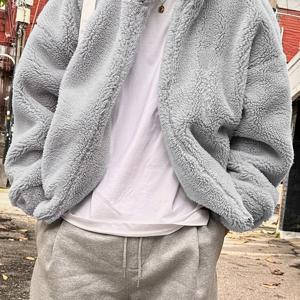 TEMU Pearson OBM 남성용 단색 긴팔 두꺼운 플리스 가디건 재킷 (가을, 겨울용), 캐주얼 데일리룩에 적합