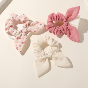 TEMU 3개 여성용 핑크 플로럴 대형 도넛 머리끈, 토끼 귀 포함. 데일리 외출, 파티에 적합하며 추수감사절 및 크리스마스 선물로 좋습니다.