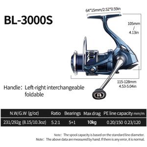 TEMU 부드러운 장거리 캐스팅 디자인의 경량 스피닝 릴, 금속 경사 라인 컵 및 물에 강한 구조로 라인 엉킴 방지