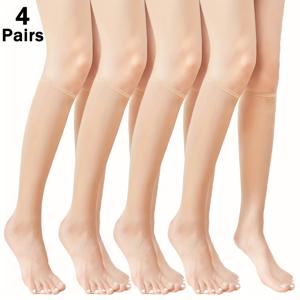 TEMU 초슬림 여성용 발목 양말 4켤레, 여름용 심리스 누드 미드 카프 스타킹