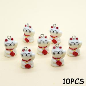 TEMU 10개 미니 화이트 마네키 네코 고양이 레진 참 귀여운 동물 귀걸이 목걸이 DIY 액세서리