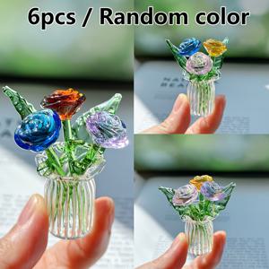 TEMU 6개 세트 수제 유리 미니 장미 꽃 장식, 귀여운 미니어처 장미 조각상, 수집용 피규어, DIY 홈 데코레이션에 적합, 축제 및 테이블탑 장식에 이상적인 선택