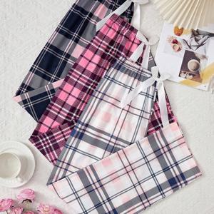 TEMU 여성용 보우 벨트와 체크 프린트가 있는 세트. 편안한 소재와 루즈핏으로 쾌적한 하루를 선사합니다. 정교한 체크 패턴이 돋보이는 신축성 있는 허리밴드 팬츠로 포근하고 편안한 앙상블을 완성하세요