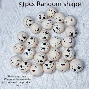 TEMU 표정 있는 눈이 있는 51개 천연 나무 구슬 - DIY 주얼리 만들기용 나무 공예 구슬, 웃는 얼굴과 찡그린 얼굴 눈, 키체인, 포푸리 및 모든 기술 수준(초보자부터 전문가까지)을 위한 매끄러운 구형 목재