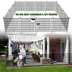 TEMU 도어락 포함 정원 울타리, 땅 파기 불필요 - 24인치(높이) - 금속 울타리 패널, 두꺼운 녹 방지 정원 울타리, 안뜰용 - 개, 토끼, 파티오용, 동물 차단 울타리 - 녹 방지 금속 철망 패널 프레임이 있는 반려동물 울타리