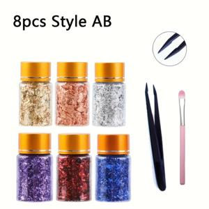 TEMU 6색 메탈 플레이크 포일 - 골드, 실버, , 레드, 퍼플, 블루 - 네일아트, 페인팅, 아트 DIY, 장식용 - 핀셋과 브러쉬 포함, 다용도 사용