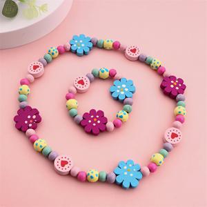 TEMU 창의적인 새로운 꽃 하트 나무 비즈 목걸이 및 팔찌 2개 세트, 여아를 위한 완벽한 귀여운 액세서리, 십 대를 위한