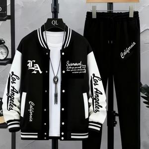 TEMU 남성 캐주얼 야구 점퍼 & 스웨트팬츠 세트 - 