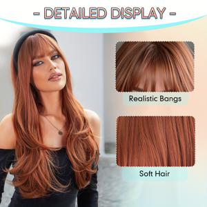 TEMU 26인치 루즈 웨이브 가발, 얼룩덜룩한 오렌지색 톤에 깨끗한 앞머리; 여성에게 적합, 카니발에 완벽; K-POP, Y2K; 코스프레; 도파민 스타일; 푹신한 헤어 네트; 축제 분위기; 초보자 필수품; 고품질; 무광 고온; 원-오브-어