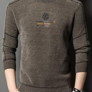 TEMU 새로운 겨울 남성 스웨터, 두꺼운 따뜻한 라운드넥 풀오버, 패션 캐주얼 편안한 니트웨어, 안감 레터 체스트 남성 의류, 겨울 선물