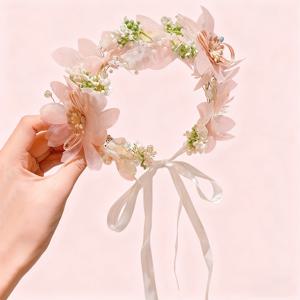 TEMU 핑크와 흰색 꽃이 장식되어 금색 나비가 돋보이는 우아한 헤어밴드 - 로맨틱한 요정 스타일 플로럴 크라운, 결혼식용 주얼리, 브라이덜 헤어 장식, 결혼식 및 사진 촬영에 완벽, 브라이덜 장식