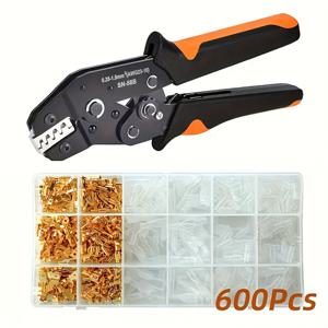 TEMU 600개 래칫 SN-58B 압착 공구 세트, AWG 23-16/0.25-1.5mm² 단자 호환, 300개 절연 슬리브 + 300개 코일 및 2.8/4.8/6.3mm 남녀 커넥터 콤보 키트 포함, DIY 전자제품, 단자 커넥터, 컴팩트 압착기, 전문가용 공구 세트