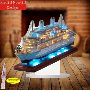 TEMU 2D 평면, 2D 평면 크리스마스 아크릴 크루즈 선박 모델, 조명 창문과 해양 요소가 있는 크루즈 선박, 홈 오피스 장식 해양 테마 선물, 친구와 가족을 위한 멋진 선물, 크리스마스 장식, 크리스마스 데스크탑 장식, 크리스마스 스탠드, 2D 평면
