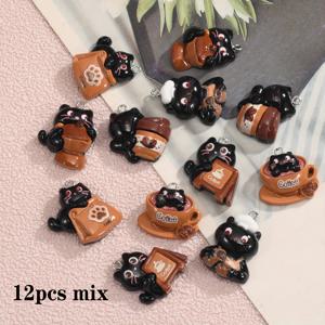 TEMU 랜덤 12개 블랙 아기 고양이 펜던트, 카페 장식, DIY 반려동물 참, 귀걸이, 목걸이, 완벽한 핸드메이드 액세서리
