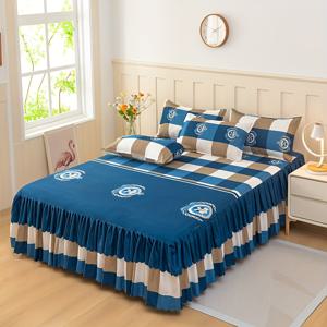 TEMU 1개 침대 스커트 - 싱글/더블 침대용 체크무늬, 미끄럼방지 프릴 코너 & 침대커버 - 부드러운 세탁 가능한 침대시트, 사계절 사용 가능 (충전재/베개커버 미포함)