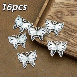 TEMU 패셔너블하고 매력적인 아연 합금 나비 펜던트 16개 세트, 나비 커넥터 포함, 목걸이, 팔찌, 귀걸이 및 기타 빈티지 속이 빈 아트 스타일 핸드메이드 주얼리 제작에 적합. 빈티지 나비 목걸이, 속이 빈 아트 귀걸이 등 