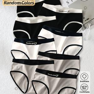 TEMU 10개입 여아용 속옷, 부드럽고 신축성 있는 팬티, 세트 (블랙/화이트/그레이) 대비 컬러 블록 디자인, 사계절 캐주얼 착용, 편안한 핏 속옷, 장난기 넘치는 어린이용 의류