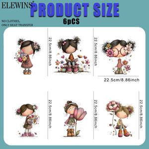 TEMU 6장 귀여운 수채화 소녀 DTF 전사 | 티셔츠, 후드티, 청바지, 백팩 & 베개용 다리미 온 전사 용지, 세탁기 사용 가능한 플라스틱 | 남녀 모두에게 적합, 브랜드: ELEWINS