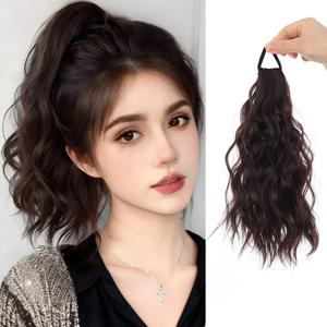 TEMU 자연스러운 푹신한 컬리 웨이브 포니테일 가발과 브레이드 헤어 & 탄성 밴드 - 긴 브레이드 헤어 숏 포니테일 헤어피스, 브레이딩 스타일, 볼륨, 낮은 관리 일상 착용 (연장 필요 없음)