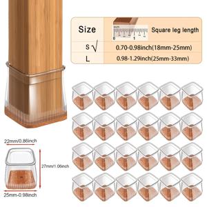 TEMU 24개 세트 정사각형 의자 다리 바닥 보호 커버, 갈색 펠트 무소음 패드 포함 - 의자, 테이블 등에 적합한 실리콘 미끄럼 방지 가구 발패드, 소음 없이 부드럽게 이동, 긁힘 없고 외관에 영향 없음