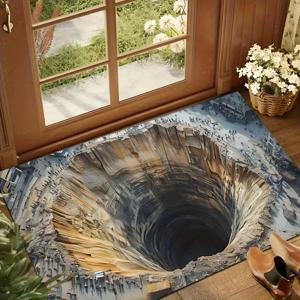 TEMU 1개 광학 환상 끝없는 심연 도어매트, 2D 평면 프린트, 내구성 및 세척 용이, 빠른 건조 욕실 매트, 실내외 사용 가능, 욕실, 주방, 거실, 현관 및 방에 적합. 현대적인 장식용 바닥 매트, 홈 데코, 욕실 액세서리, 100개 지역에서 사용 가능, 2D 평면