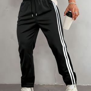 TEMU 남성용 블랙 & 화이트 조거 팬츠 - 신축성 있는 허리밴드 & 드로스트링, 핏 운동복, 포켓 디자인, 세탁기 사용 가능한 캐주얼 웨어 (남자친구 선물)