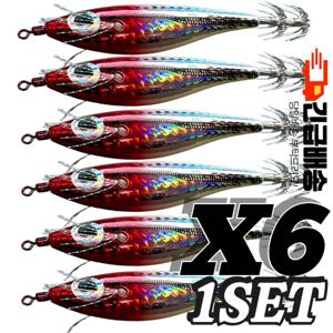 TEMU [전제품UV야광 ] 고급 수평에기 6개세트 쭈꾸미 문어 한치 무늬오징어 에기