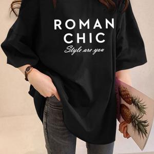 TEMU 스타일아유 여성용 오버핏 레터링 반팔 티셔츠｜롱 박시핏｜빅사이즈 자체생산｜부드러운 데일리 티 TS352A