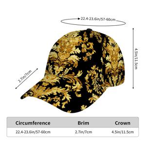 TEMU 1개 우아한 골드 플라워리쉬 프린트 클래식 야구모자 - 가볍고 조절 가능한 덕빌 모자, 일상 착용에 이상적, 편안한 디자인, 여행에 완벽