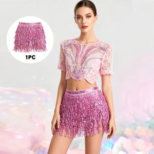 TEMU 여성용 스팽글 프린지 스커트 1개, 섹시한 복부 디자인과 조절 가능한 허리 스트랩이 특징입니다. 이 힙 스카프 랩 스커트는 카니발, 레이브, 댄스 공연에 완벽합니다. 이 제품은 에스닉, , 레트로 스타일을 반영합니다.