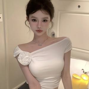 TEMU 패셔너블 여성용 오프숄더 플로럴 러 История 크롭 단색 상의 티셔츠