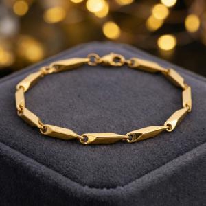 TEMU 18K 골드 도금 316L 스테인리스 스틸 대나무 레이온 남녀공용 팔찌 - 변색 방지 방수 직사각형 링크 주얼리 - 올드 머니 감성 스트리트웨어 - 내구성 있는 기하학적 손목밴드 그와 그녀를 위한 선물