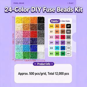 TEMU 12000개 2.6mm 미니 퓨전 비즈 24색 세트, 픽셀 아트 DIY 공예 재료, 창의적인 디자인 다리미용 비즈, 다양한 색상 팔레트 선택 가능